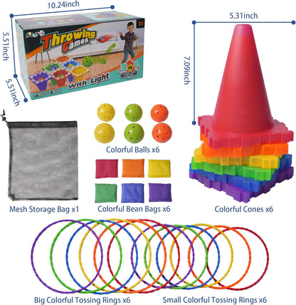 3 in 1 Bean Bags for Tossing, Throwing Ball Game, Cones Ring Toss - Outdoor Toys for Toddlers, Obstacle Course Game, Carnival Games, Backyard Games for Kids, Gift Kids Age 3 4 5 6 7